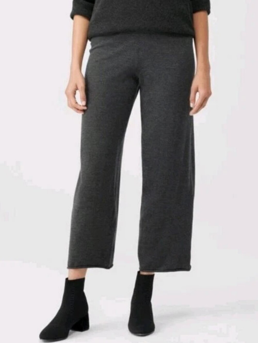 Eileen Fisher Woman L Fall Merino Wool Cropped Pants Comfy Casual Pull-on Nwot